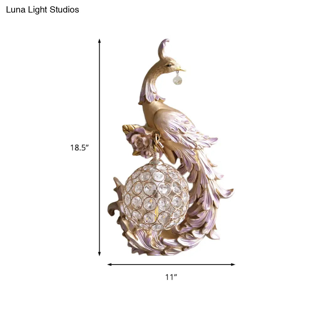 Peacock Sconce Light: Retro Wall Mounted With Globe Shade Left/Right Facing White/Blue/Purple Resin