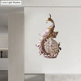 Peacock Sconce Light: Retro Wall Mounted With Globe Shade Left/Right Facing White/Blue/Purple Resin