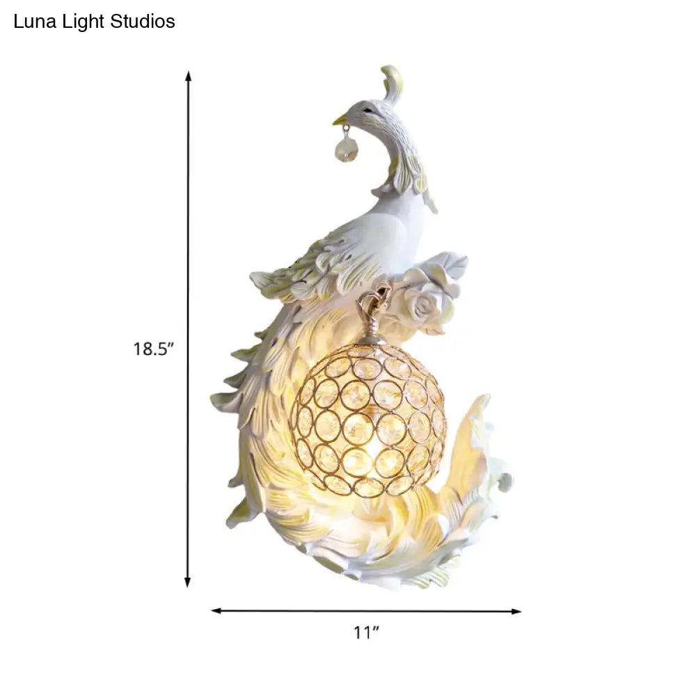 Peacock Sconce Light: Retro Wall Mounted With Globe Shade Left/Right Facing White/Blue/Purple Resin