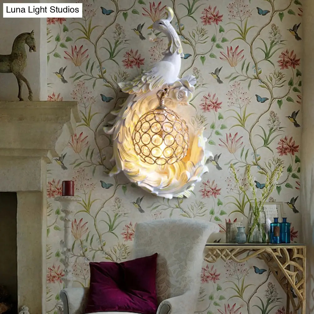 Peacock Sconce Light: Retro Wall Mounted With Globe Shade Left/Right Facing White/Blue/Purple Resin