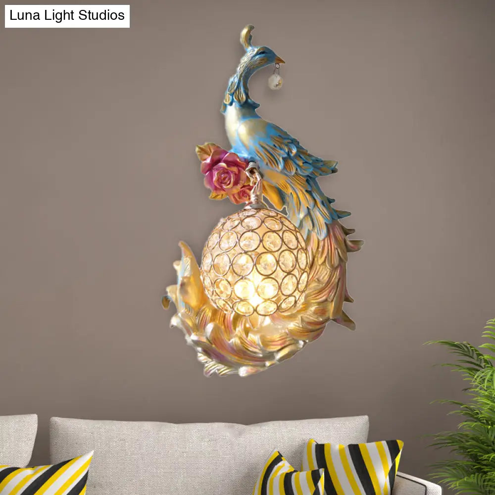 Peacock Sconce Light: Retro Wall Mounted With Globe Shade Left/Right Facing White/Blue/Purple Resin