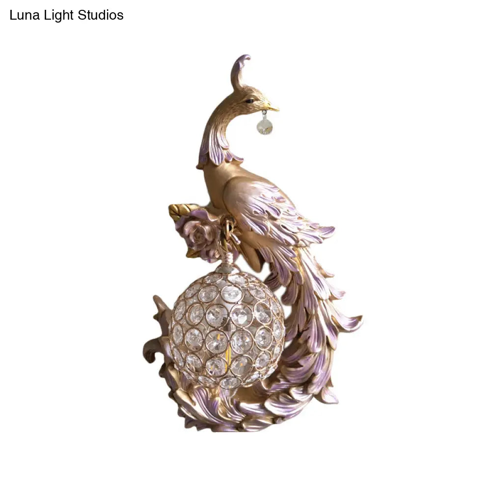 Peacock Sconce Light: Retro Wall Mounted With Globe Shade Left/Right Facing White/Blue/Purple Resin