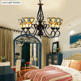 Peacock Stained Glass Chandelier: 5-Light Cone Pendant For Bedroom