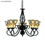 Peacock Stained Glass Chandelier: 5-Light Cone Pendant For Bedroom