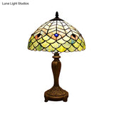 Peacock Stained Glass Desk Reading Light By Tiffany - Elegant Green Hue For Cloth Shop