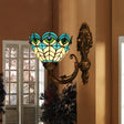 Peacock Stained Glass Wall Sconce With Scalloped Design - Tiffany Lighting Blue
