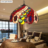 Peacock Tiffany-Style Red Stained Glass Ceiling Lamp
