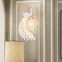 Peacock Wall Sconce - Loft Style Metal 8/10 With Dome Crystal Shade In White/Gold Double/Right/Left
