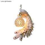 Peacock Wall Sconce - Single Head Cottage White/Red/Blue Resin Light Fixture With Crystal Shade