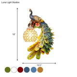 Peacock Wall Sconce - Single Head Cottage White/Red/Blue Resin Light Fixture With Crystal Shade