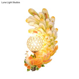 Peacock Wall Sconce With Crystal Shade - Country Resin 1-Light In Yellow/Green (1/2 Pack)