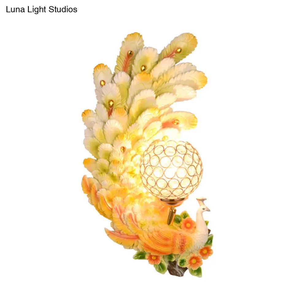 Peacock Wall Sconce With Crystal Shade - Country Resin 1-Light In Yellow/Green (1/2 Pack)