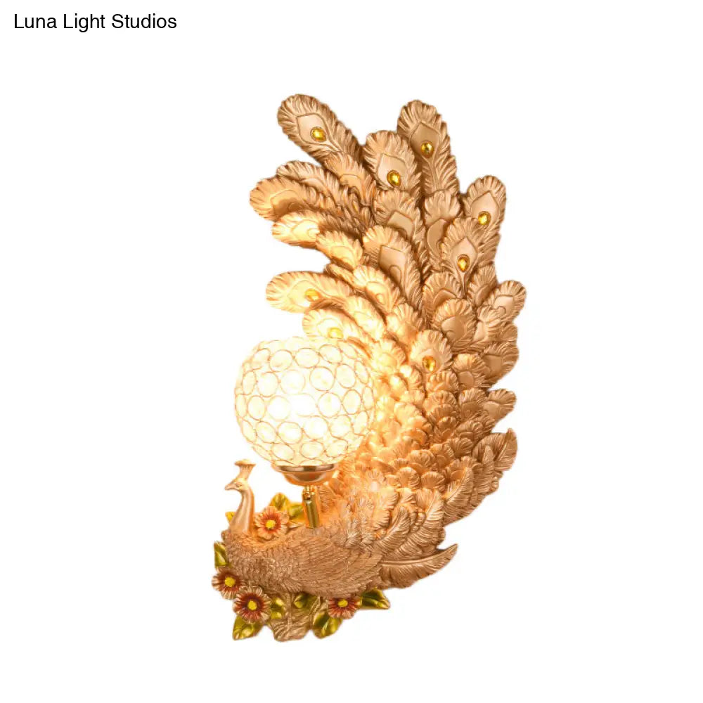Peacock Wall Sconce With Crystal Shade - Country Resin 1-Light In Yellow/Green (1/2 Pack)