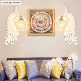 Peacock Wall Sconce With Crystal Shade In White/Blue Finish - 1/2 Pack Left/Right