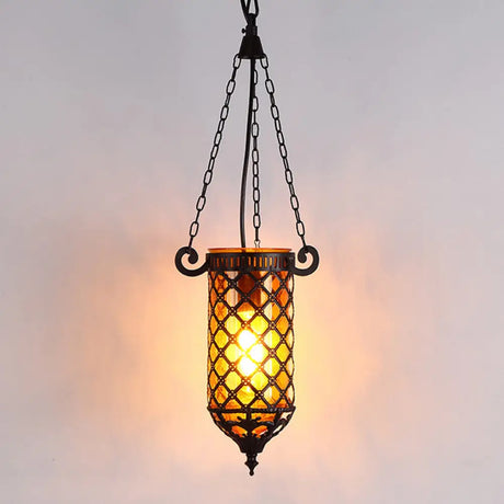 Pencil Glass Pendant Lamp - Antique Hanging Light Fixture With Blue/Green/Purple Tones For Living