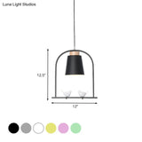 Pendulum Macaron Light Kit: Iron Bucket Lamp With Arch Frame & Bird Decor Grey/Yellow/Pink 1 Head