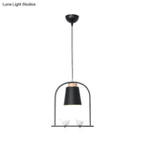 Pendulum Macaron Light Kit: Iron Bucket Lamp With Arch Frame & Bird Decor Grey/Yellow/Pink 1 Head