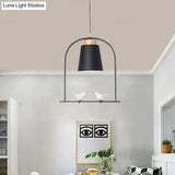 Pendulum Macaron Light Kit: Iron Bucket Lamp With Arch Frame & Bird Decor Grey/Yellow/Pink 1 Head