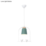 Pendulum Macaron Light Kit: Iron Bucket Lamp With Arch Frame & Bird Decor Grey/Yellow/Pink 1 Head