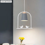 Pendulum Macaron Light Kit: Iron Bucket Lamp With Arch Frame & Bird Decor Grey/Yellow/Pink 1 Head