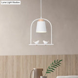 Pendulum Macaron Light Kit: Iron Bucket Lamp With Arch Frame & Bird Decor Grey/Yellow/Pink 1 Head