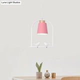 Pendulum Macaron Light Kit: Iron Bucket Lamp With Arch Frame & Bird Decor Grey/Yellow/Pink 1 Head