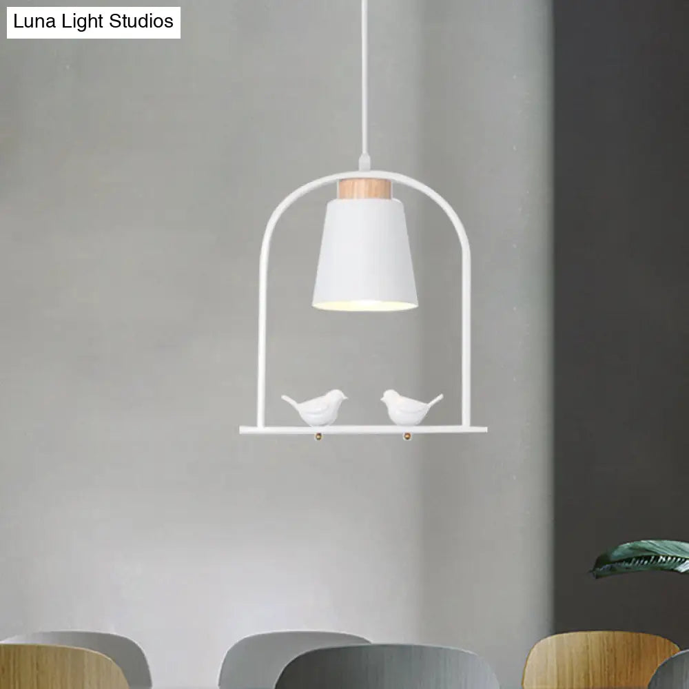 Pendulum Macaron Light Kit: Iron Bucket Lamp With Arch Frame & Bird Decor Grey/Yellow/Pink 1 Head