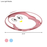 Penguin Led Acrylic Flushmount Ceiling Fixture For Kids’ Bedroom - Pink/Blue Finish