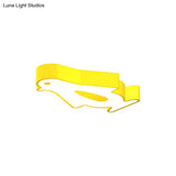 Penguin Led Flush Mount Lighting For Kids Metal Kindergarten Ceiling Lamp - Red/Pink/Yellow