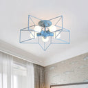 Pentacle Frame Iron Flush Mount Light - 5-Bulb Semi Ceiling For Kids’ Room (Pink/Grey/Blue) Blue