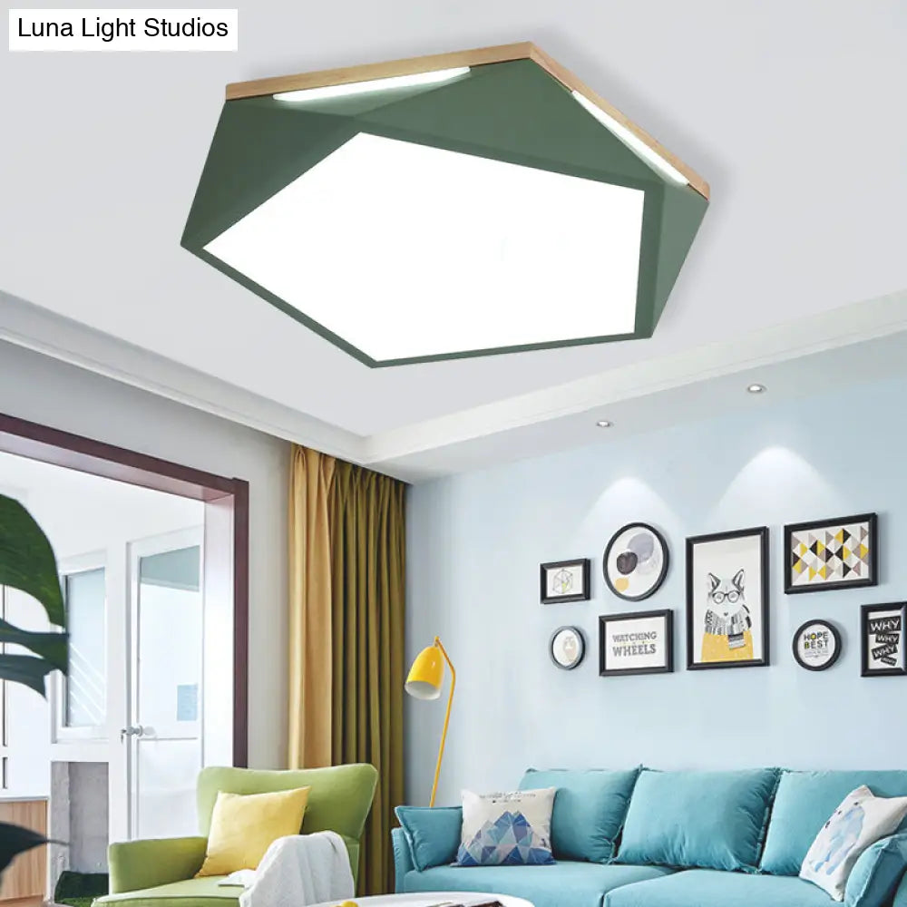 Pentagon Led Flush Mount Lamp In Acrylic White/Blue/Green - 12.5/16.5/20.5 Wide Green / 12.5 Warm