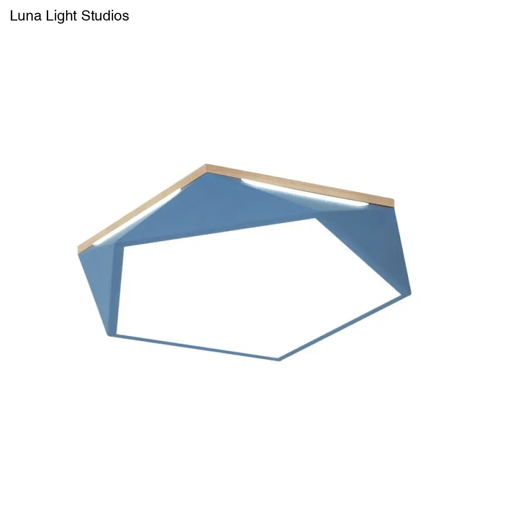 Pentagon Led Flush Mount Lamp In Acrylic White/Blue/Green - 12.5’/16.5’/20.5’ Wide