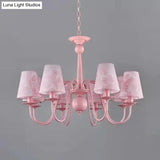 Petal Villa Pink Fabric Trapezoid Ceiling Chandelier - Modern Multi-Head Pendant