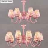 Petal Villa Pink Fabric Trapezoid Ceiling Chandelier - Modern Multi-Head Pendant