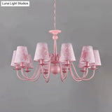 Petal Villa Pink Fabric Trapezoid Ceiling Chandelier - Modern Multi-Head Pendant