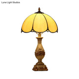 Petals Nightstand Light: Single-Bulb Beige Glass Table Lamp With Carved Vase Base