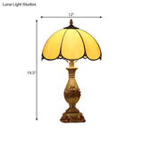 Petals Nightstand Light: Single-Bulb Beige Glass Table Lamp With Carved Vase Base