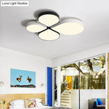 Petite Macaron Style Led Flush Ceiling Light For Kindergarten With Flat Petal Design Black-White /
