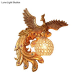 Phoenix Sconce Lighting Resin Wall Lamp With Crystal Dome Shade - Lodge Style Gold Finish