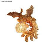 Phoenix Sconce Lighting Resin Wall Lamp With Crystal Dome Shade - Lodge Style Gold Finish