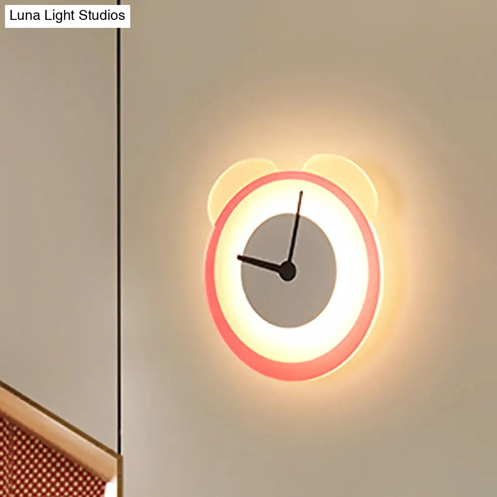 Pink Bear Wall Lamp Clock For Girls Room And Living Area