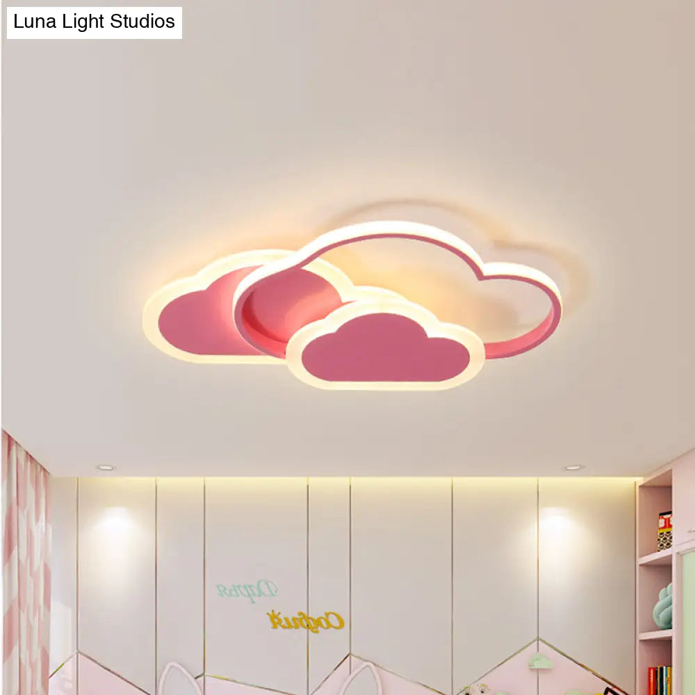 Pink Cloud Kids Led Ceiling Light Flush Mount Acrylic Fixture In White/3 Color 16.5’/20.5’ Length