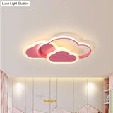 Pink Cloud Kids Led Ceiling Light Flush Mount Acrylic Fixture In White/3 Color 16.5’/20.5’ Length