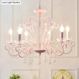 Pink Crystal Bead Metal Chandelier - Modern Hanging Light For Candle Restaurant