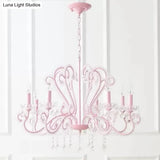 Pink Crystal Bead Metal Chandelier - Modern Hanging Light For Candle Restaurant