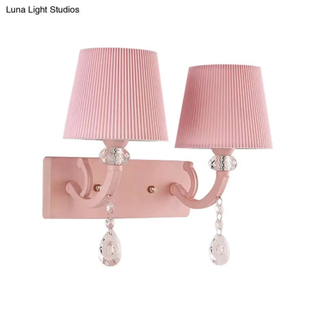 Pink Fabric And Crystal Wall Sconce For Girls Bedrooms Or Kids Rooms