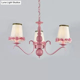 Pink Flower Chandelier: Fabric Tapered Shade Kids Hanging Light For Girls Bedroom