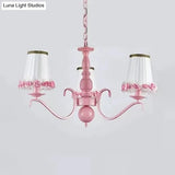 Pink Flower Chandelier: Fabric Tapered Shade Kids Hanging Light For Girls Bedroom