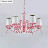 Pink Flower Chandelier: Fabric Tapered Shade Kids Hanging Light For Girls Bedroom