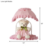 Pink Kids Bear Table Lamp With Lace Trim - Ideal Nursery Nightstand Lighting